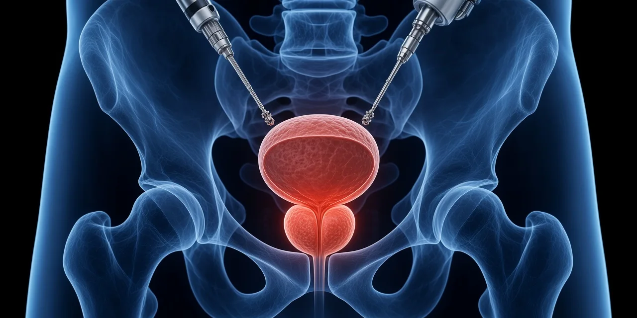 Ilustração 3D prostatectomia radical robótica